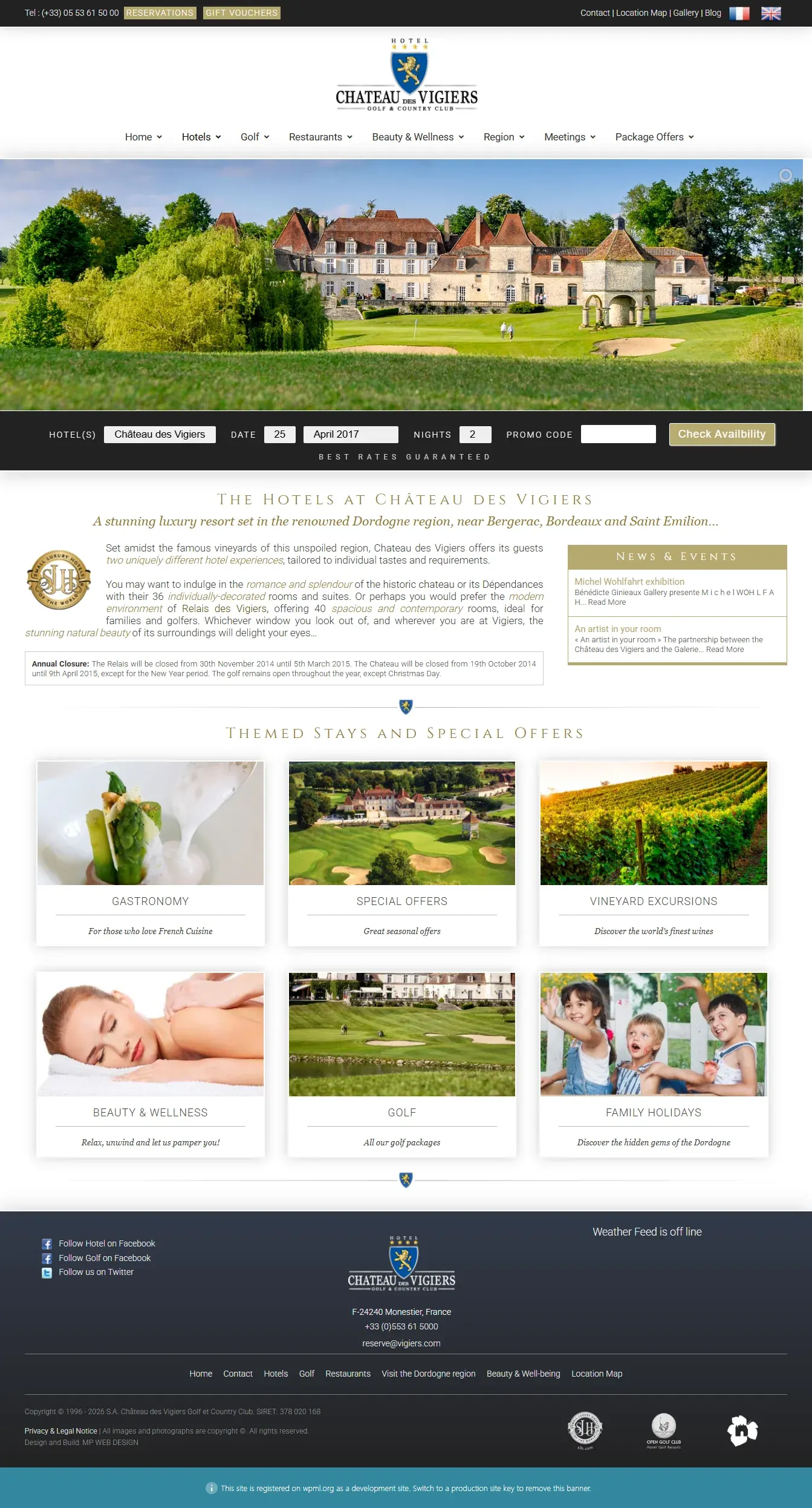 Chateau des Vigiers website screenshot